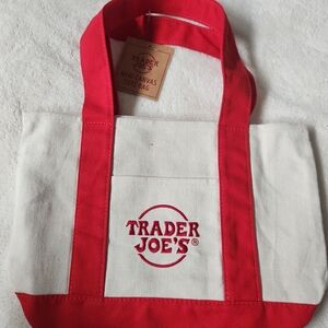 Trader Joe's Red and White Mini Canvas Tote Bag